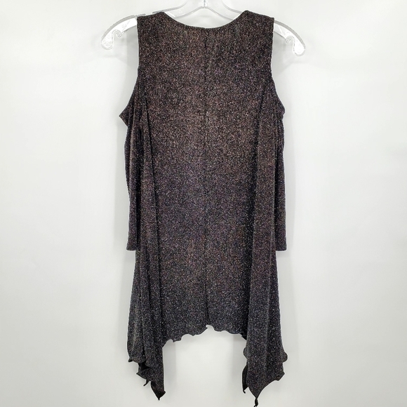 Boston Proper Cold Shoulder Shiny Silver Metallic Black Top - Picture 4 of 11